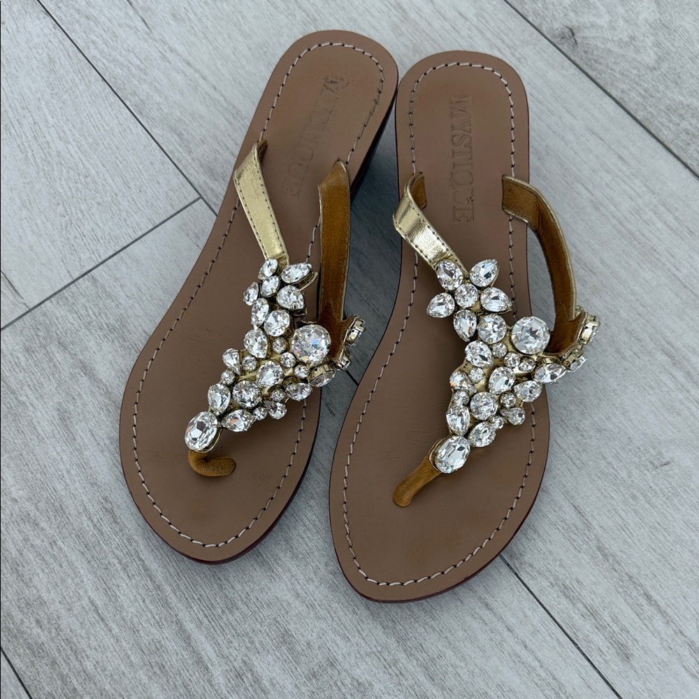 Mystique Boutique Gold and Brown Sandals with Crystal Accents
